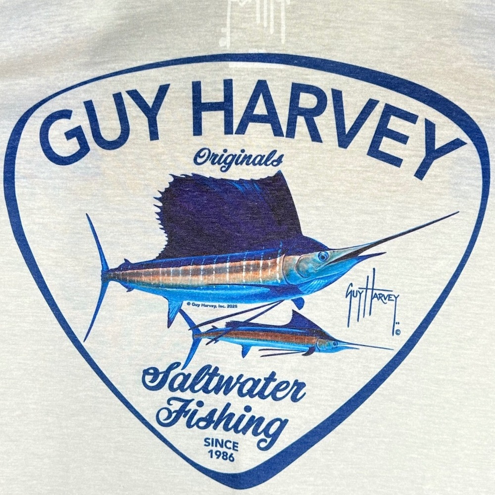 Guy Harvey Mens Saltwater Fishing Sailfish Performance Hoodie Blue White Medium